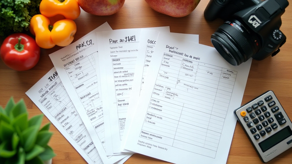 Handwritten price comparison notes and receipts from different Hong Kong supermarkets arranged on wooden table