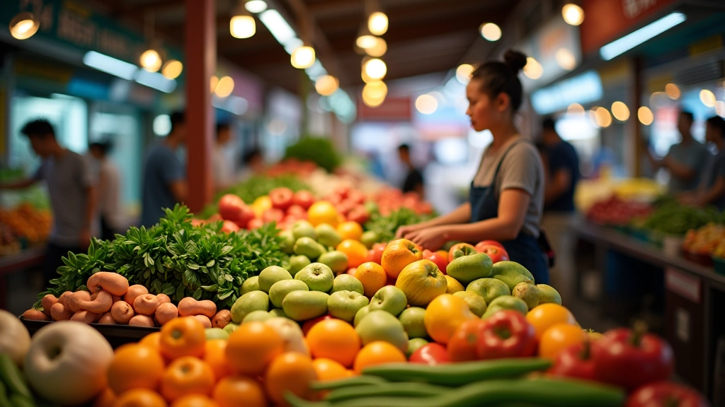 Hong Kong wet market with fresh seasonal produce displayed