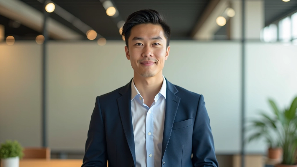 Team member in professional casual attire, confident expression, portrait view