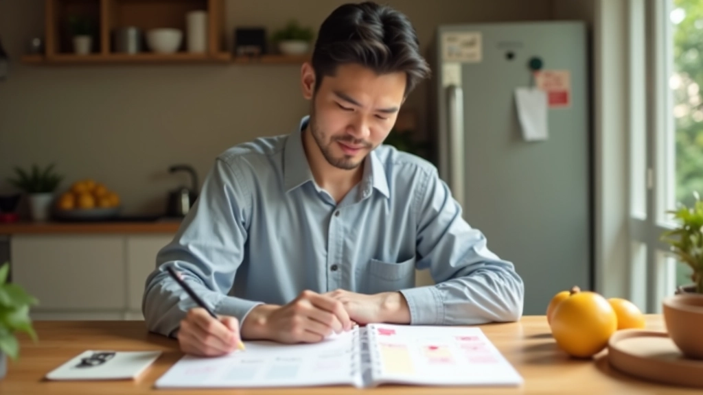 Weekly meal planning calendar with prices and shopping locations marked for each category