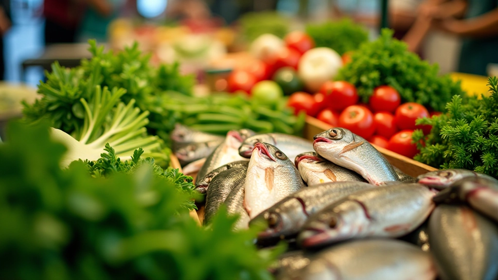 Fresh produce and seafood at Hong Kong wet market stall